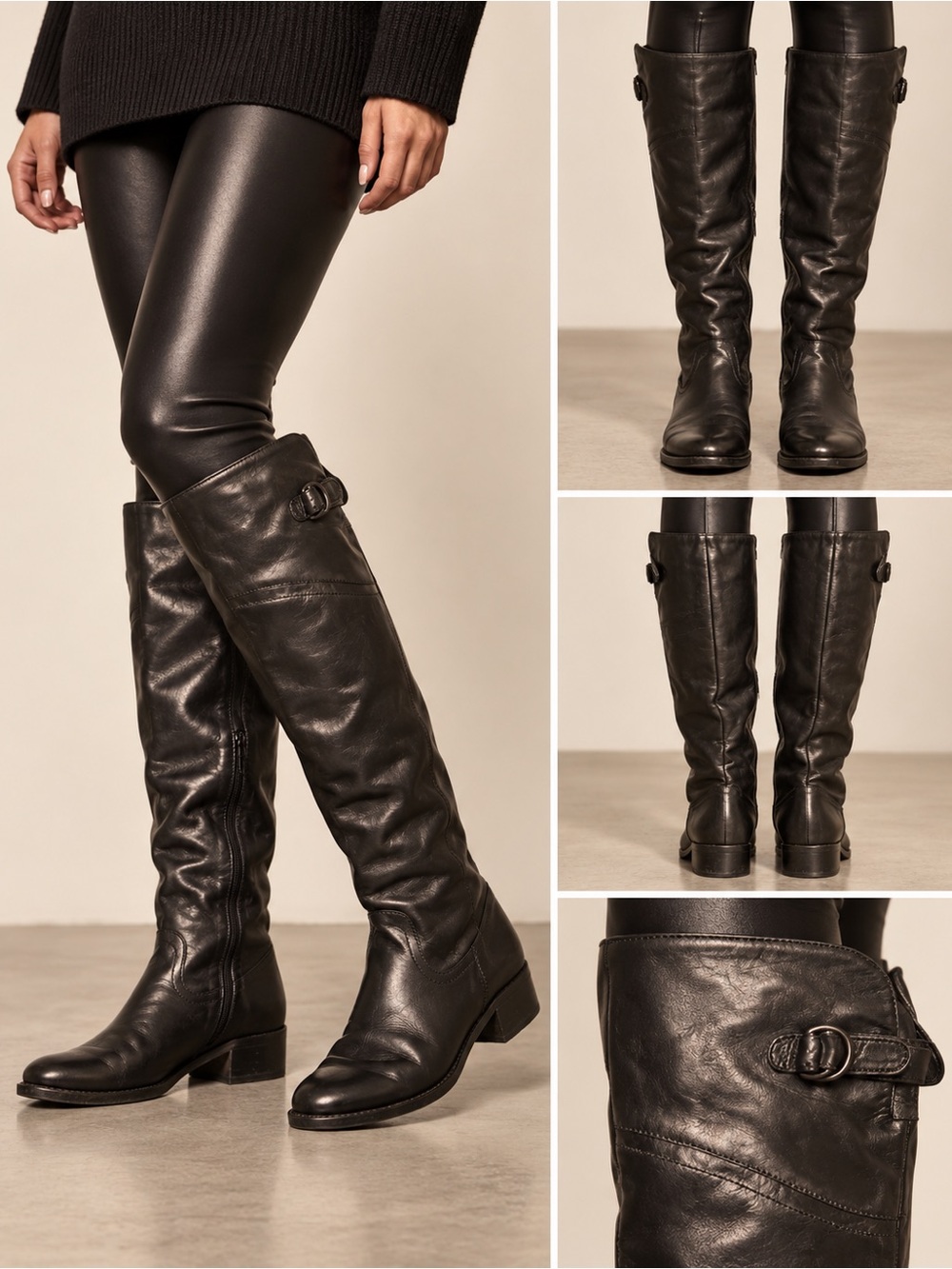 Italian Lavorazione Artigiana Black Leather Knee High Riding Boots EU 38